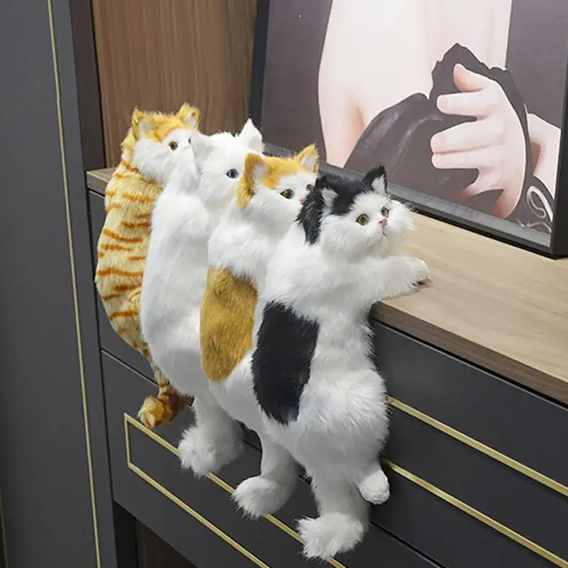 Creative Plush Cat Ornaments - Furry Hanging Figurines for Home and TV Decor