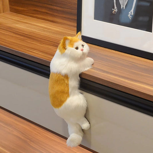 Realistic Simulation Cat Hanging Ornament – Furry Plush Kitten Figurine for Home, TV, and Desktop Decor